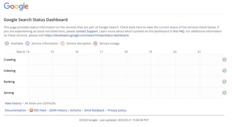 داشبورد وضعیت جستجوی Google برای به دست آوردن تاریخچه به روز رسانی رتبه بندی